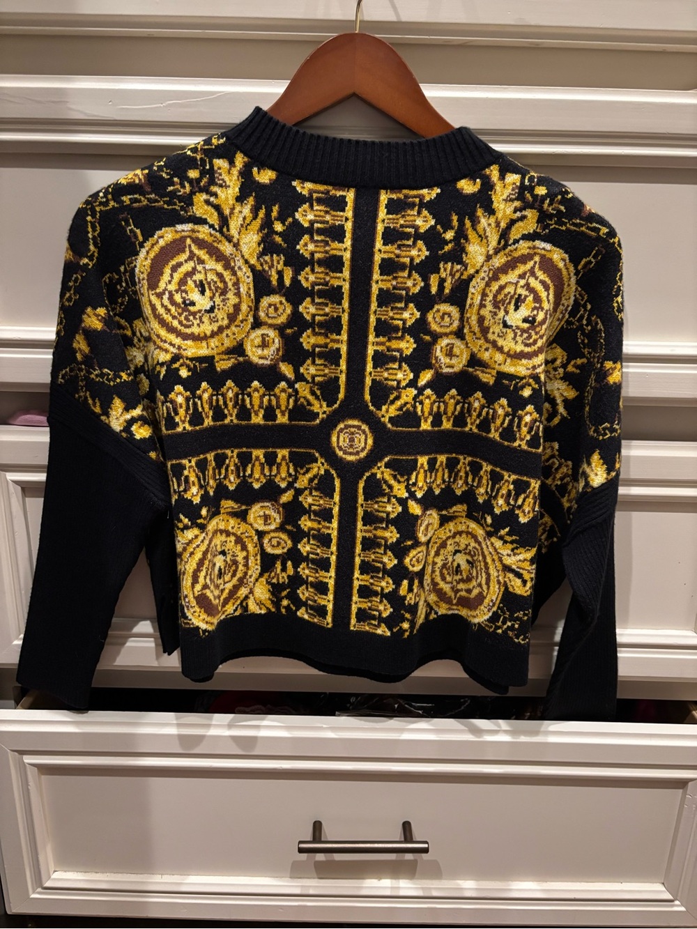 Alden Adair Black & Yellow Patterned Women's Sweater “Leona Sweater, Donatello”